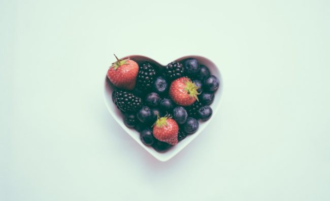Heart-shaped bowl of berries
